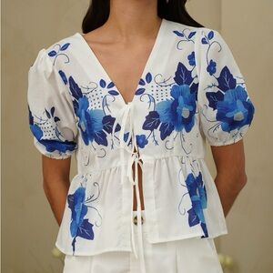 Floral Blue and White Women's Top